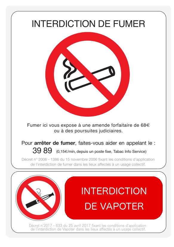 panneau double interdiction de fumer et interdiction de vapoter