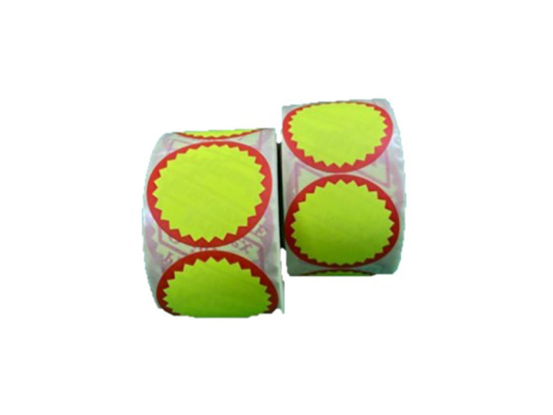 Etiquettes personnalisees rondes jaunes fluo avec flash 35mm
