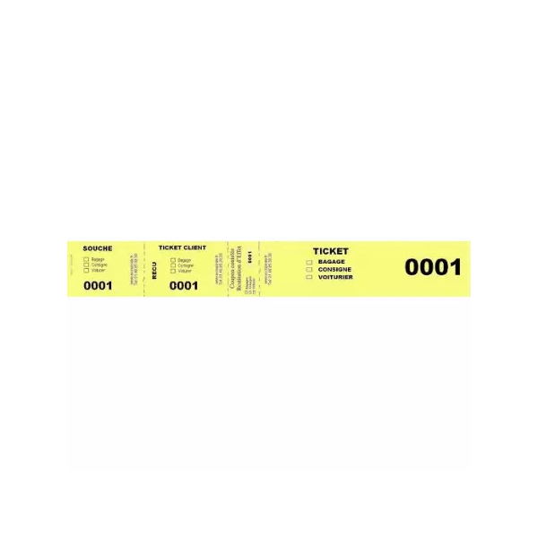 Tickets jaunes 40x297mm bagages/consignes/voituriers | EcoSpirale