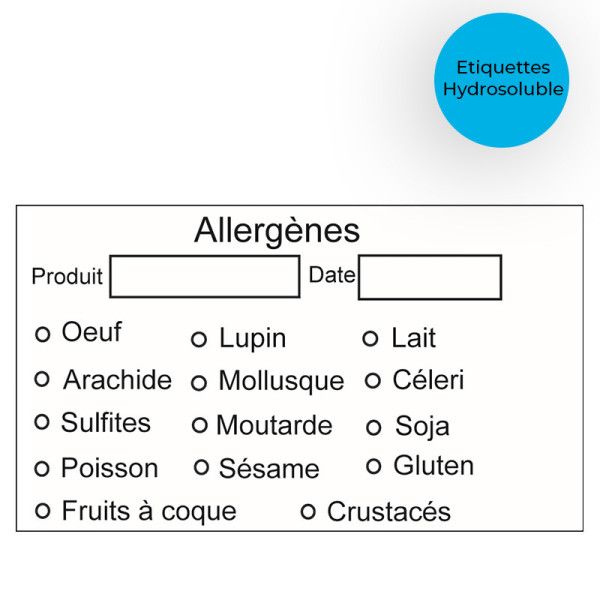 Etiquettes allergènes hydrosoluble 70x50mm rouleau | EcoSpirale
